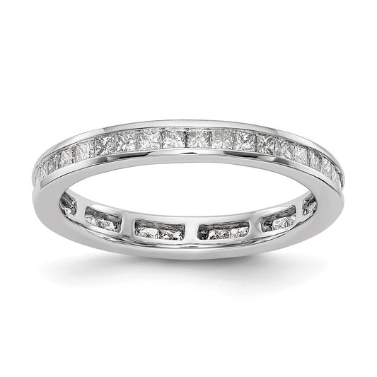Solid Real 14k White Gold Polished 1ct Princess Channel Set CZ Eternity Wedding Band Ring