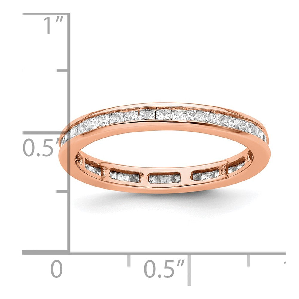 Solid Real 14k Rose Gold Polished 1ct Princess Channel Set CZ Eternity Wedding Band Ring