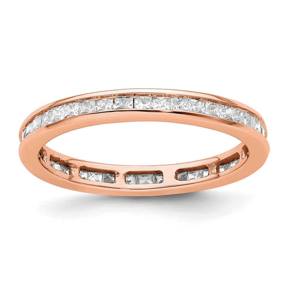 Solid Real 14k Rose Gold Polished 1ct Princess Channel Set CZ Eternity Wedding Band Ring