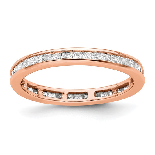 Solid Real 14k Rose Gold Polished 1ct Princess Channel Set CZ Eternity Wedding Band Ring