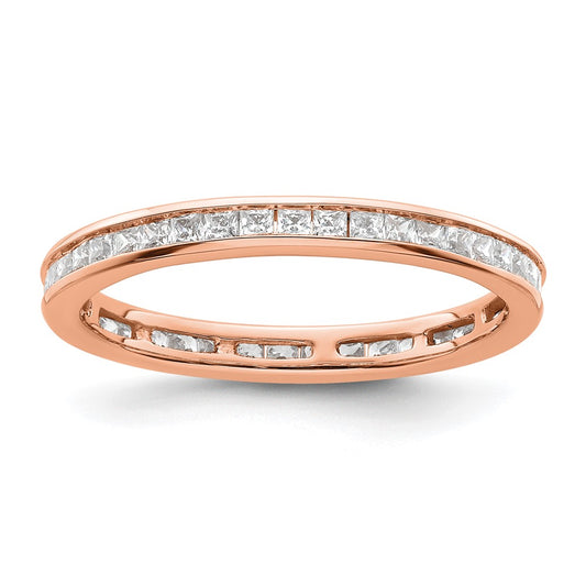 Solid Real 14k Rose Gold Polished 1ct Princess Channel Set CZ Eternity Wedding Band Ring