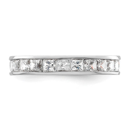 Solid Real 14k White Gold Polished 2ct Princess Channel Set CZ Eternity Wedding Band Ring