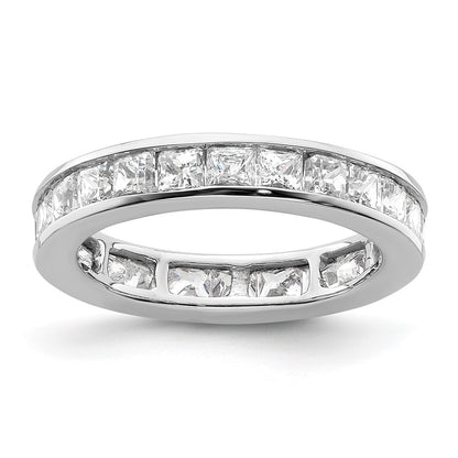 Solid Real 14k White Gold Polished 2ct Princess Channel Set CZ Eternity Wedding Band Ring
