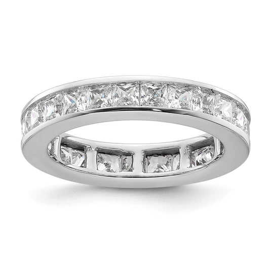 Solid Real 14k White Gold Polished 2ct Princess Channel Set CZ Eternity Wedding Band Ring