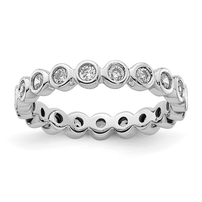 Solid Real 14k White Gold Polished 1/2ct Bezel Set CZ Eternity Wedding Band Ring