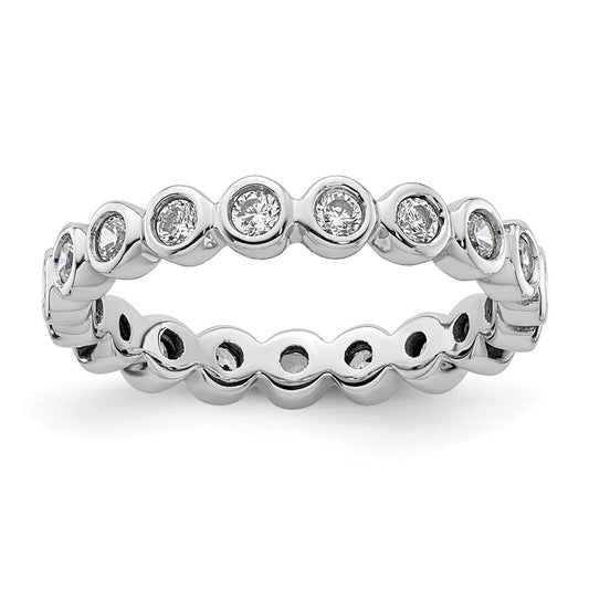 Solid Real 14k White Gold Polished 1/2ct Bezel Set CZ Eternity Wedding Band Ring