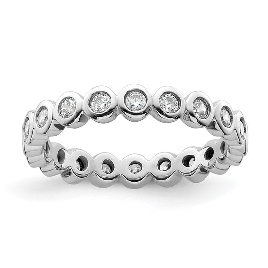 Solid Real 14k White Gold Polished 1/2ct Bezel Set CZ Eternity Wedding Band Ring