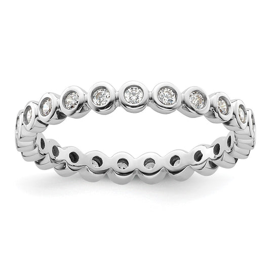 Solid Real 14k White Gold Polished 1/2ct Bezel Set CZ Eternity Wedding Band Ring
