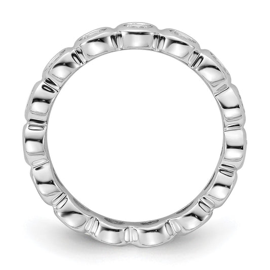Solid Real 14k White Gold Polished 1ct Bezel Set CZ Eternity Wedding Band Ring