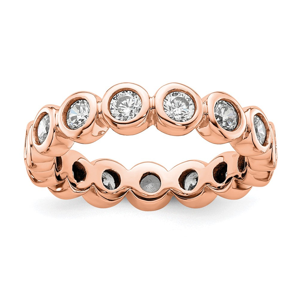 Solid Real 14k Rose Gold Polished 1ct Bezel Set CZ Eternity Wedding Band Ring