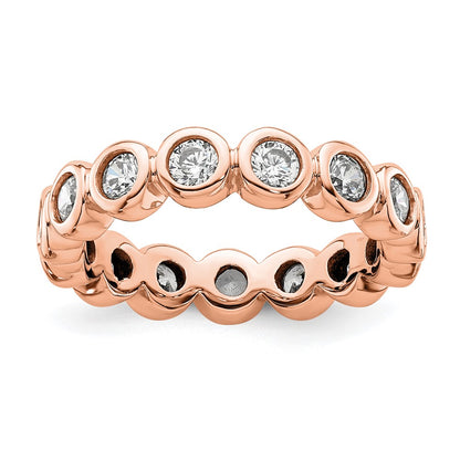 Solid Real 14k Rose Gold Polished 1ct Bezel Set CZ Eternity Wedding Band Ring