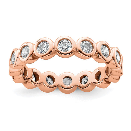 Solid Real 14k Rose Gold Polished 1ct Bezel Set CZ Eternity Wedding Band Ring