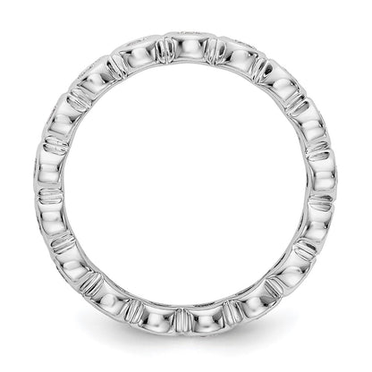 Solid Real 14k White Gold Polished 1ct Bezel Set CZ Eternity Wedding Band Ring