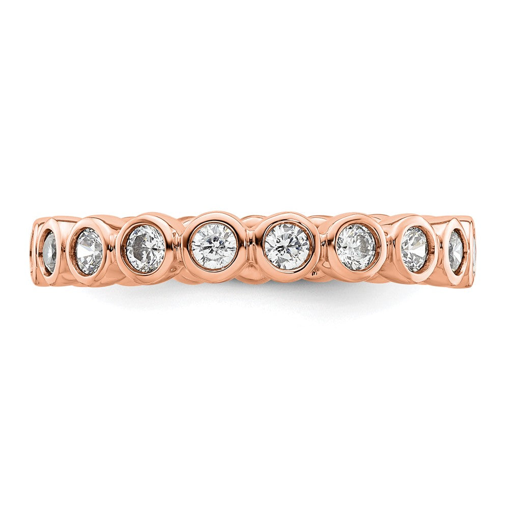 Solid Real 14k Rose Gold Polished 1ct Bezel Set CZ Eternity Wedding Band Ring