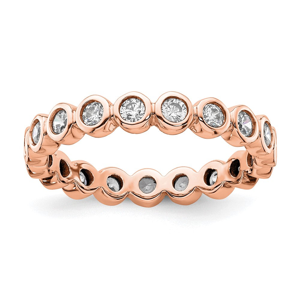 Solid Real 14k Rose Gold Polished 1ct Bezel Set CZ Eternity Wedding Band Ring