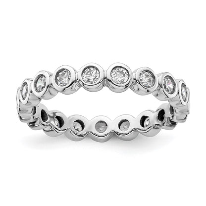Solid Real 14k White Gold Polished 1ct Bezel Set CZ Eternity Wedding Band Ring