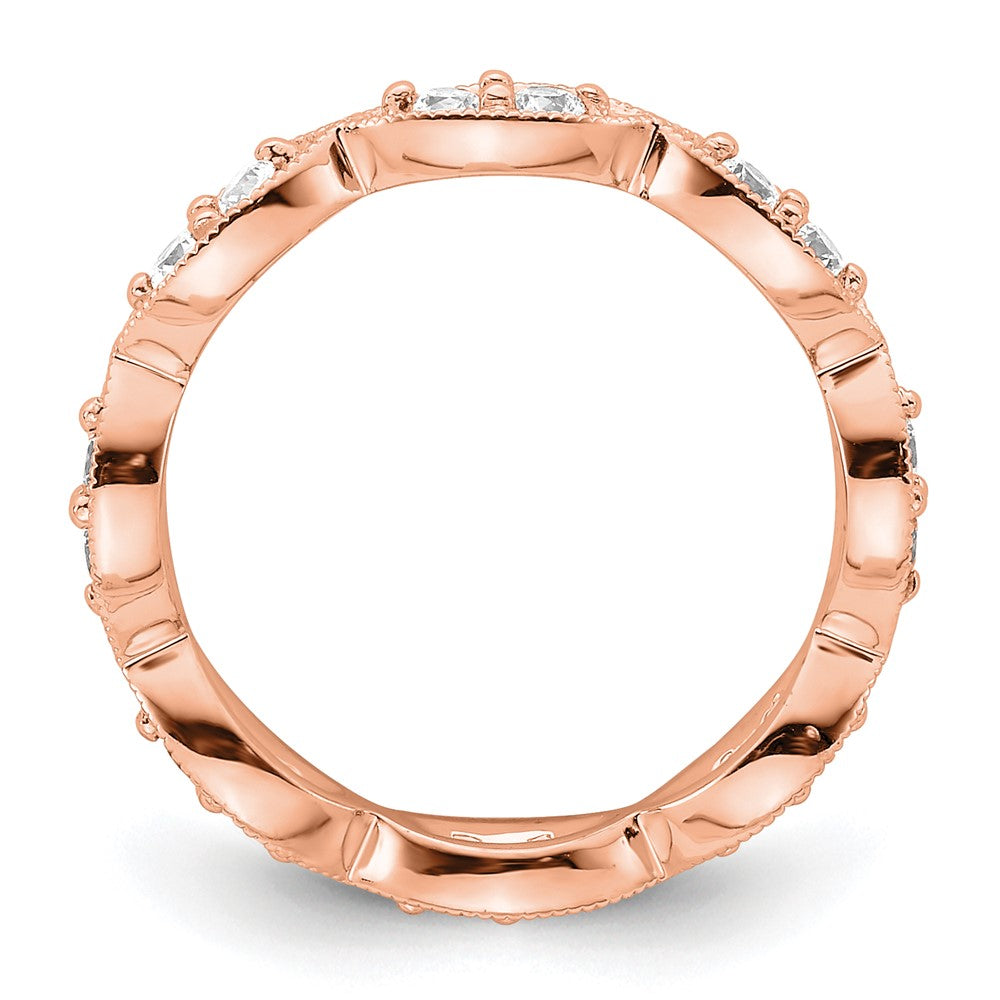 Solid Real 14k Rose Gold Polished Vintage Pave Size 5.5 CZ Eternity Wedding Band Ring