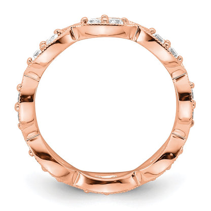 Solid Real 14k Rose Gold Polished Vintage Pave Size 5.5 CZ Eternity Wedding Band Ring