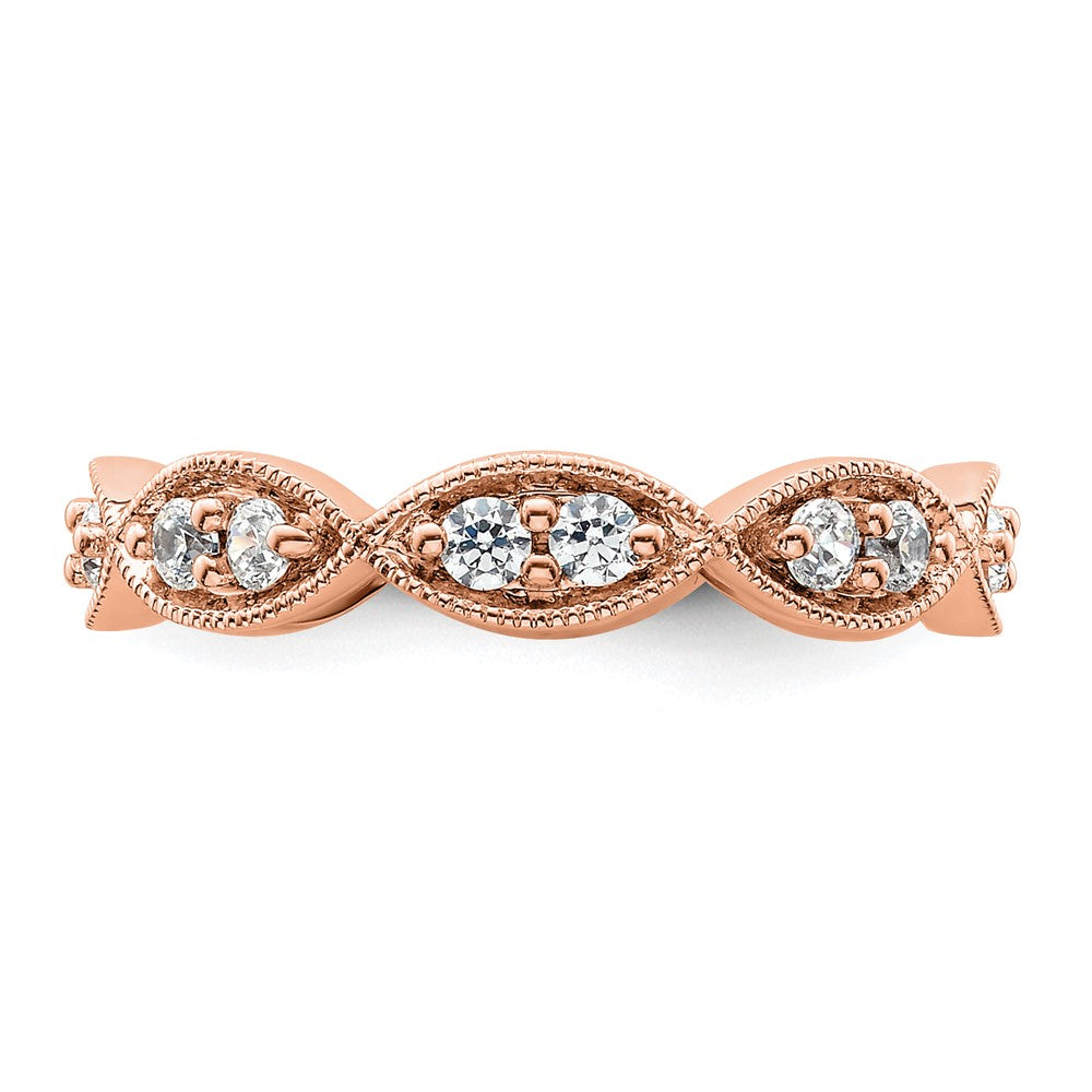 Solid Real 14k Rose Gold Polished Vintage Pave Size 5.5 CZ Eternity Wedding Band Ring