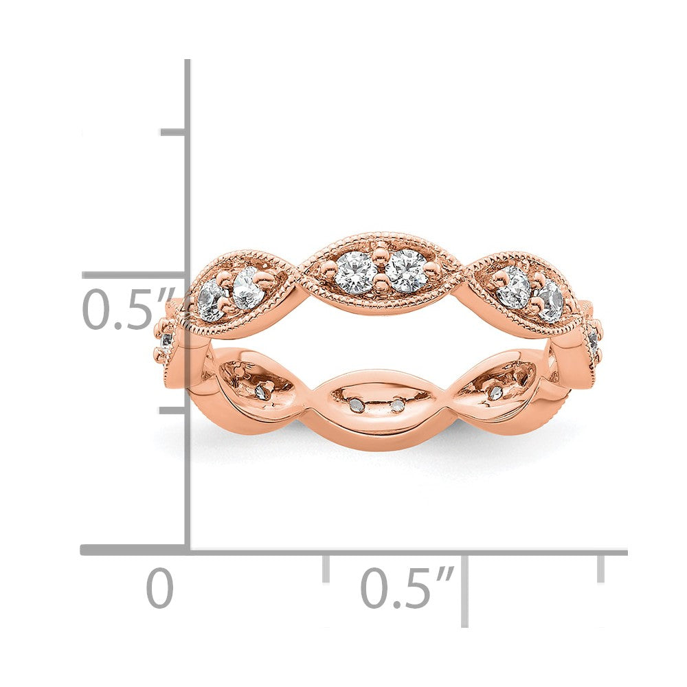 Solid Real 14k Rose Gold Polished Vintage Pave Size 5.5 CZ Eternity Wedding Band Ring