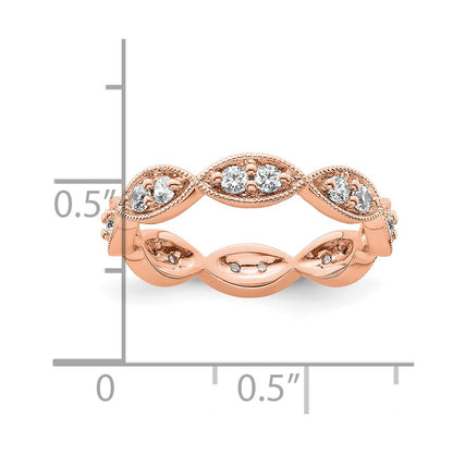 Solid Real 14k Rose Gold Polished Vintage Pave Size 5.5 CZ Eternity Wedding Band Ring