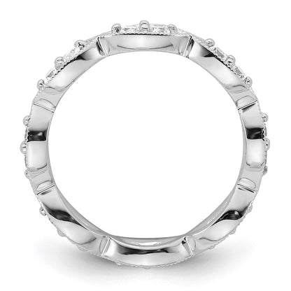 Solid Real 14k White Gold Polished Vintage Pave Size 5.5 CZ Eternity Wedding Band Ring