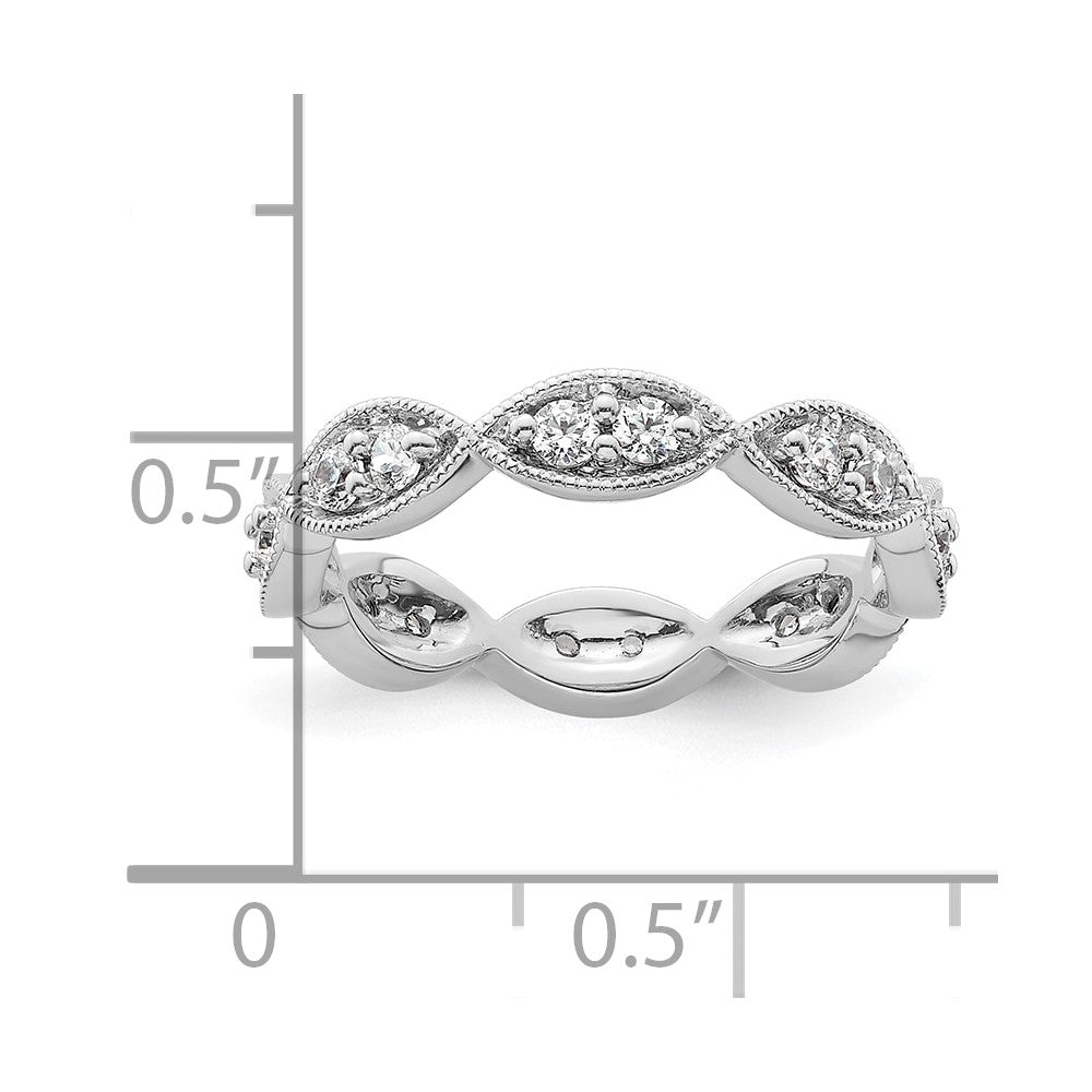 Solid Real 14k White Gold Polished Vintage Pave Size 5.5 CZ Eternity Wedding Band Ring