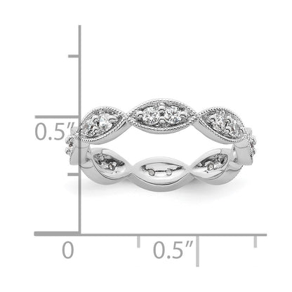 Solid Real 14k White Gold Polished Vintage Pave Size 5.5 CZ Eternity Wedding Band Ring