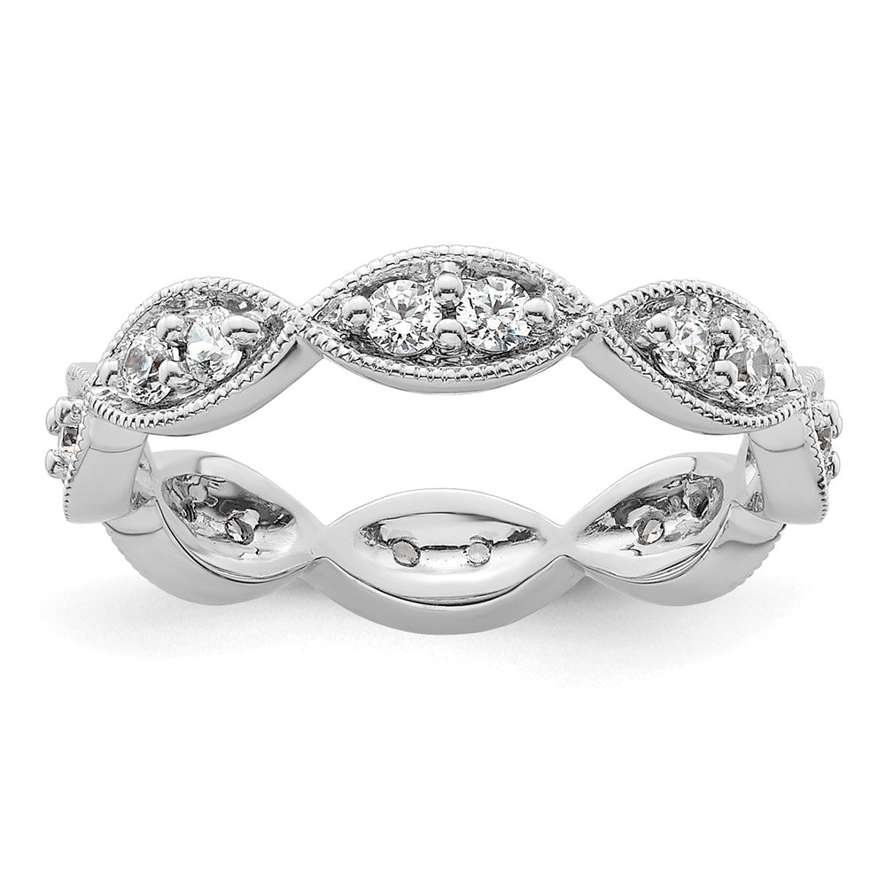 Solid Real 14k White Gold Polished Vintage Pave Size 5.5 CZ Eternity Wedding Band Ring