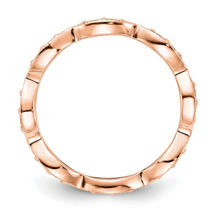 Solid Real 14k Rose Gold Polished Vintage Pave Size 7 CZ Eternity Wedding Band Ring