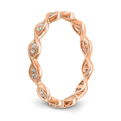 Solid Real 14k Rose Gold Polished Vintage Pave Size 7 CZ Eternity Wedding Band Ring