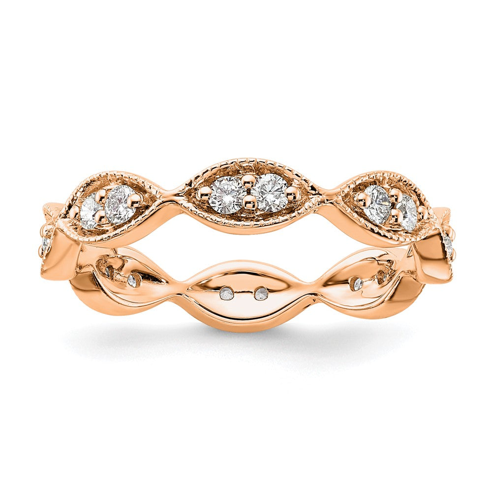 Solid Real 14k Rose Gold Polished Vintage Pave Size 7 CZ Eternity Wedding Band Ring