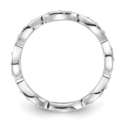 Solid Real 14k White Gold Polished Vintage Pave Size 7 CZ Eternity Wedding Band Ring