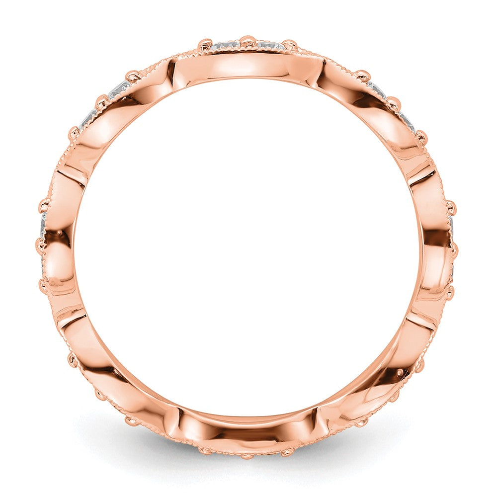 Solid Real 14k Rose Gold Polished Vintage Pave Size 8.5 CZ Eternity Wedding Band Ring