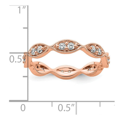 Solid Real 14k Rose Gold Polished Vintage Pave Size 8.5 CZ Eternity Wedding Band Ring