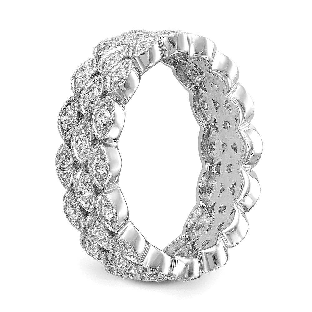 Solid Real 14k White Gold Polished 1/2 CT 3 Row Vintage Pave CZ Eternity Wedding Band Ring