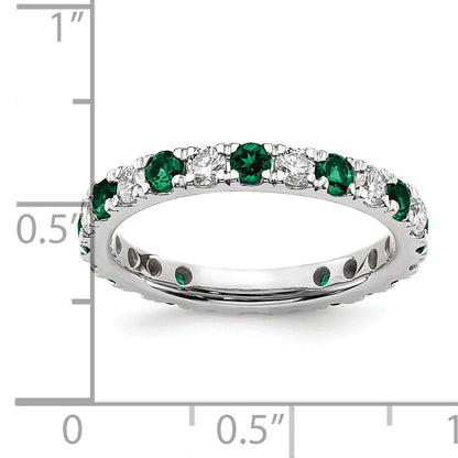 14k White Gold 7/8 Ct. Lab Grown Diamond VS/SI+ G+ and Lab Created Emerald Eternity Band Ring