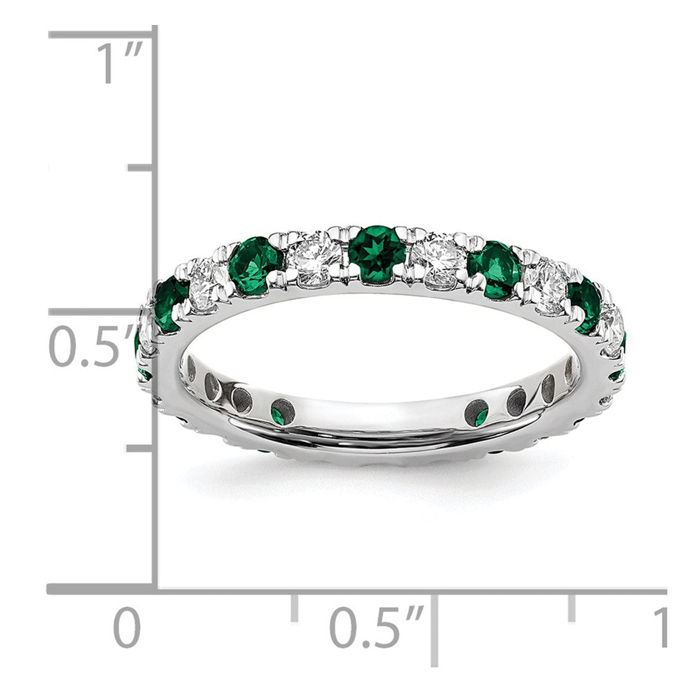 14k White Gold 3/8 Ct. Lab Grown Diamond VS/SI+ G+ and Lab Created Emerald Eternity Band Ring
