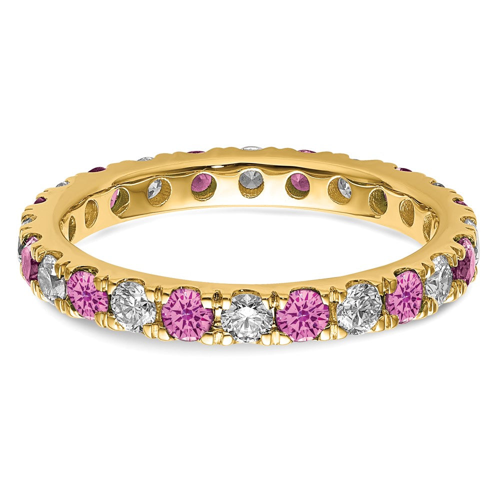14k Yellow Gold 7/8 Ct. Lab Grown Diamond VS/SI+ G+ and Lab Created Pink Sapphire Eternity Band Ring