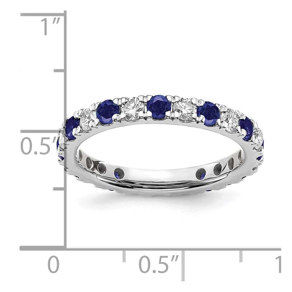 14k White Gold 7/8 Ct. Lab Grown Diamond VS/SI+ G+ and Lab Created Blue Sapphire Eternity Band Ring