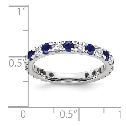 14k White Gold 7/8 Ct. Lab Grown Diamond VS/SI+ G+ and Lab Created Blue Sapphire Eternity Band Ring