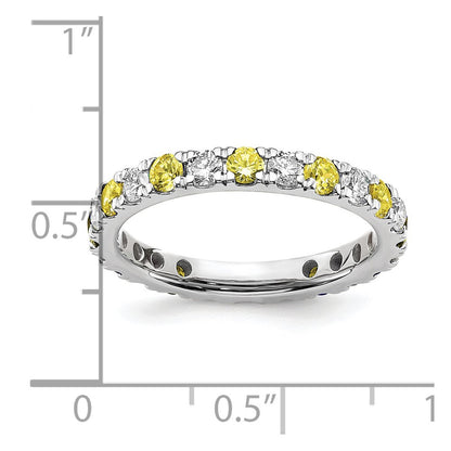 14k White Gold 7/8 Ct. Lab Grown Diamond VS/SI+ G+ and Lab Created Yellow Sapphire Eternity Band Ring