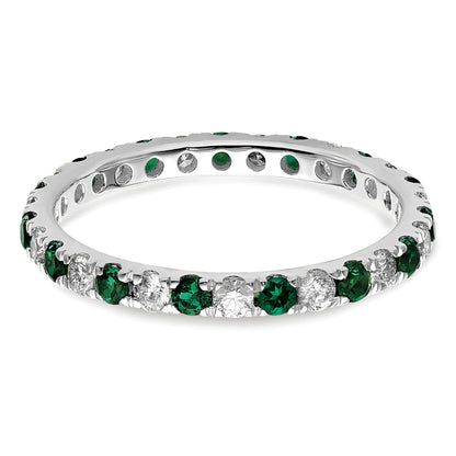 14k White Gold 1/2 Ct. Lab Grown Diamond VS/SI+ G+ and Lab Created Emerald Eternity Band Ring