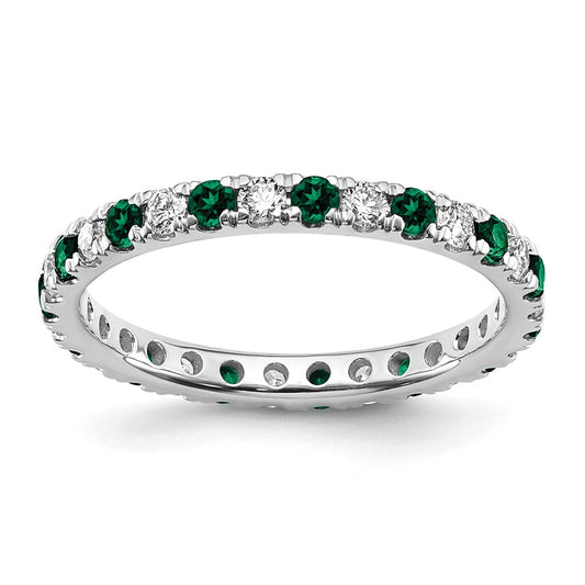 14k White Gold 1/2 Ct. Lab Grown Diamond VS/SI+ G+ and Lab Created Emerald Eternity Band Ring