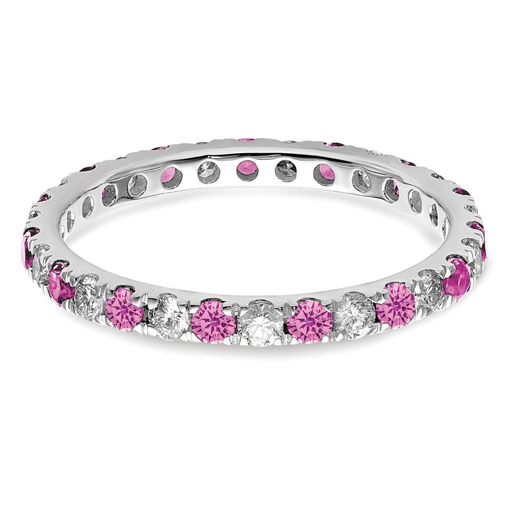 14k White Gold 3/8 Ct. Lab Grown Diamond VS/SI+ G+ and Lab Created Pink Sapphire Eternity Band Ring