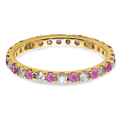 14k Yellow Gold 3/8 Ct. Lab Grown Diamond VS/SI+ G+ and Lab Created Pink Sapphire Eternity Band Ring