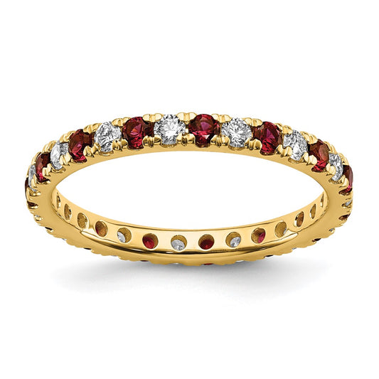 14k Yellow Gold 3/8 Ct. Lab Grown Diamond VS/SI+ G+ and Lab Created Ruby Eternity Band Ring