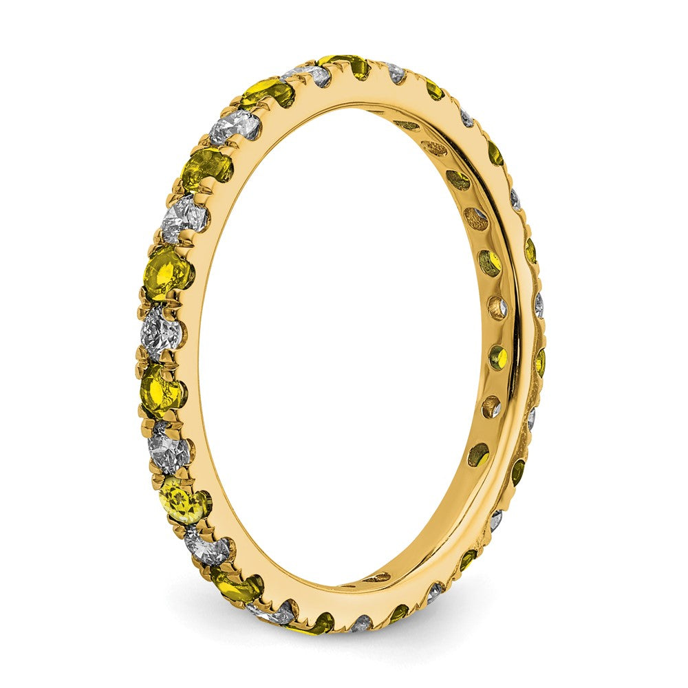 14K Yellow Gold 1/2 Carat Lab Grown Diamond Vs/Si+ G+ And Created Sapphire Size 5.5 Eternity Band (Size 5.5 Only)
