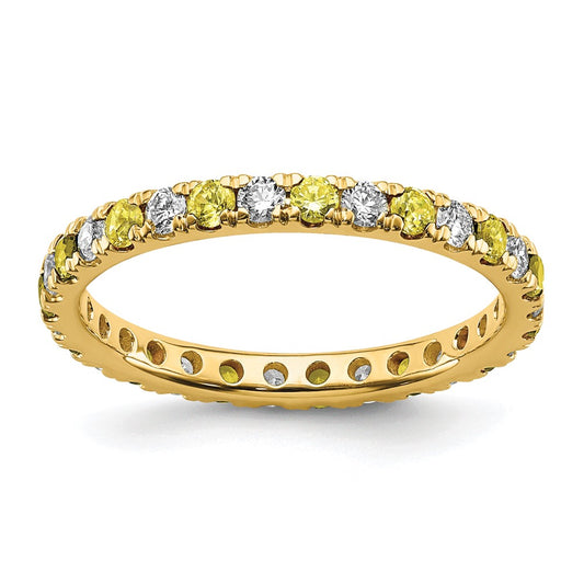 14K Yellow Gold 1/2 Carat Lab Grown Diamond Vs/Si+ G+ And Created Sapphire Size 5.5 Eternity Band (Size 5.5 Only)