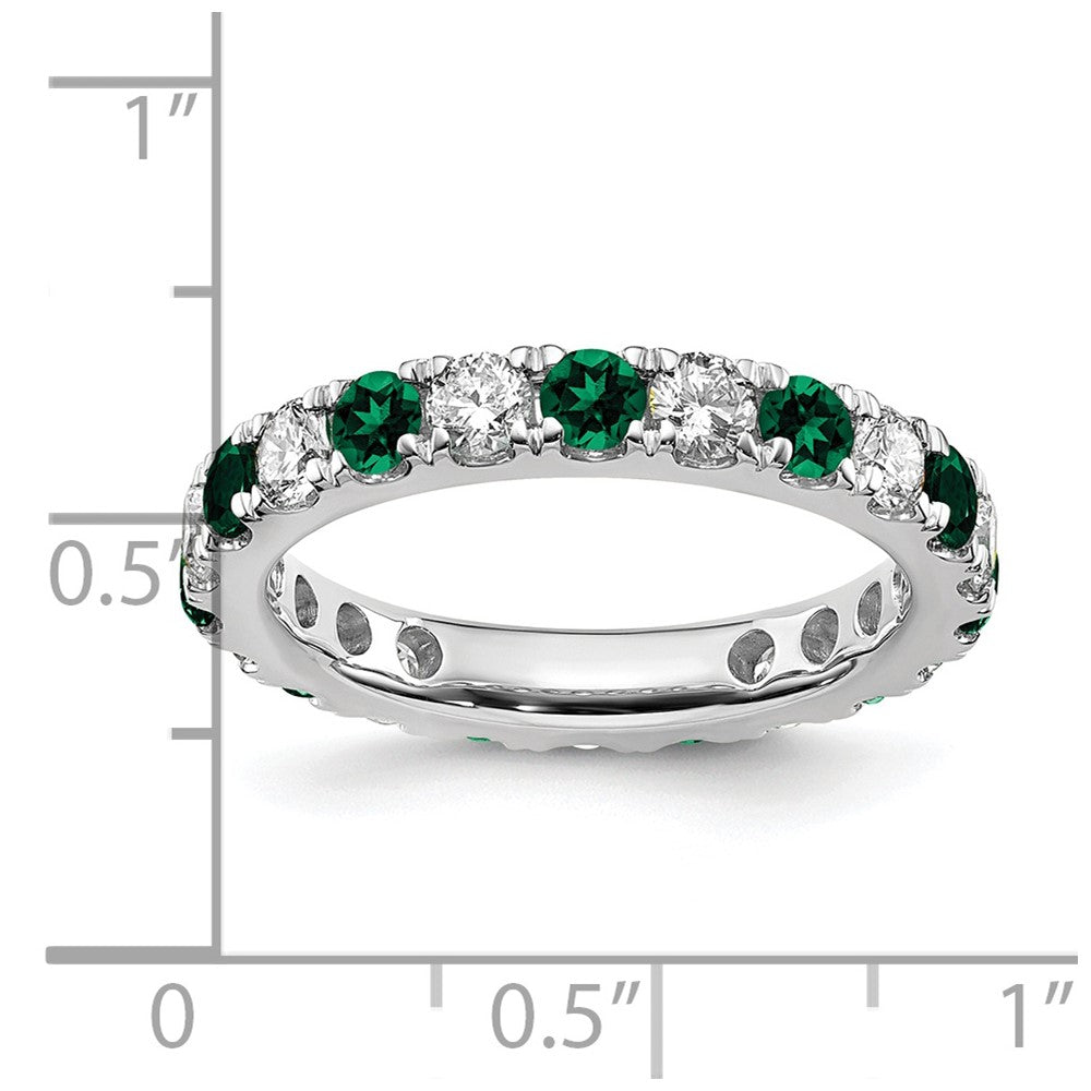 14k White Gold 1 1/5 Ct. Lab Grown Diamond VS/SI+ G+ and Lab Created Emerald Eternity Band Ring